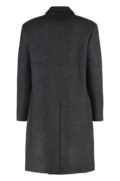Prada Tailored Grey Coat With Notched Lapel In Gold