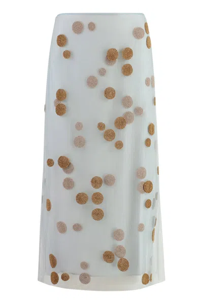 Fendi Tulle Skirt With All-over Macro Polka-dot Motif In White