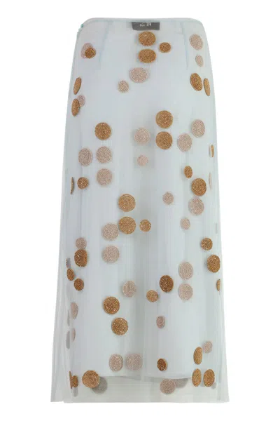 Fendi Tulle Skirt With All-over Macro Polka-dot Motif In White
