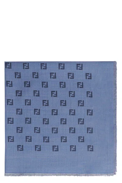 Fendi Wool And Silk Blend Shawl In Blue