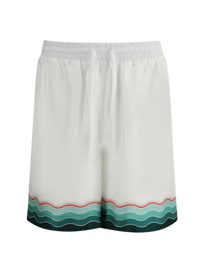 Casablanca Silk Twill Drawstring Shorts With Graphic Print In White