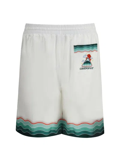 Casablanca Silk Twill Drawstring Shorts With Graphic Print In White