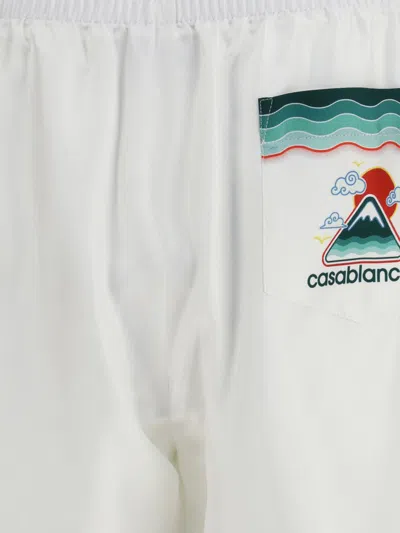 Casablanca Silk Twill Drawstring Shorts With Graphic Print In White