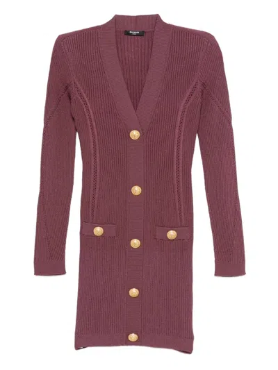 Balmain Mini Dress With Button Detailing And Pockets In Purple