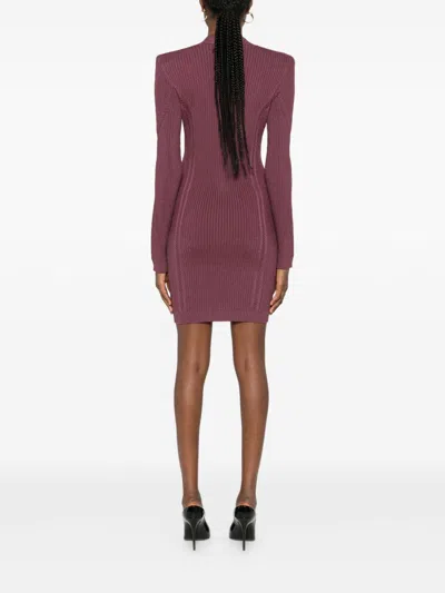 Balmain Mini Dress With Button Detailing And Pockets In Purple
