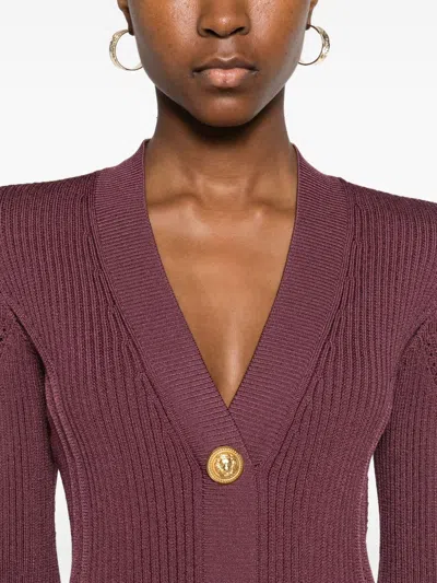 Balmain Mini Dress With Button Detailing And Pockets In Purple