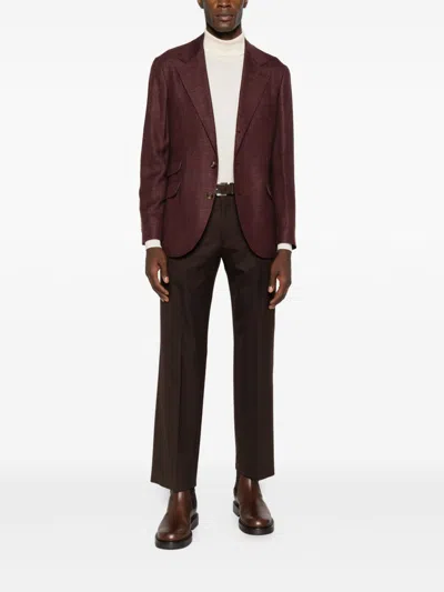 Brunello Cucinelli Tailored Single-breasted Jacket Lapel In Burgundy