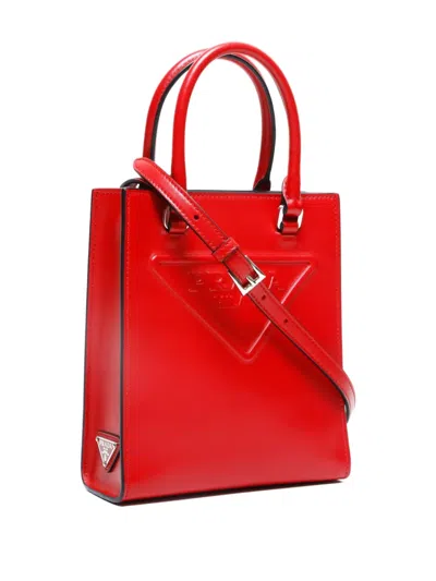 Pre-owned Prada 2020-2025s Mini 2way Triangle Embossed Tote Bag In Red
