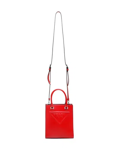 Pre-owned Prada 2020-2025s Mini 2way Triangle Embossed Tote Bag In Red