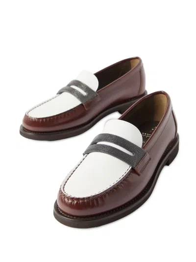 Brunello Cucinelli Bead-detailed Leather Loafers In Brown