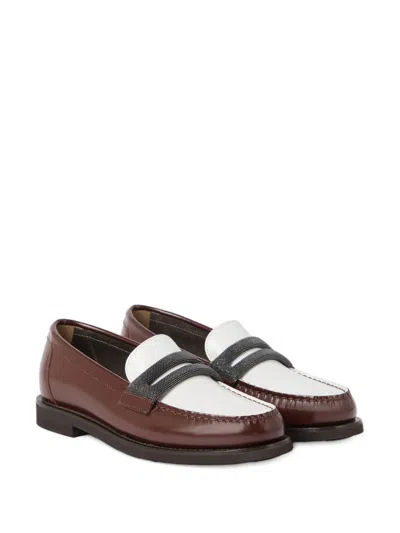 Brunello Cucinelli Bead-detailed Leather Loafers In Brown