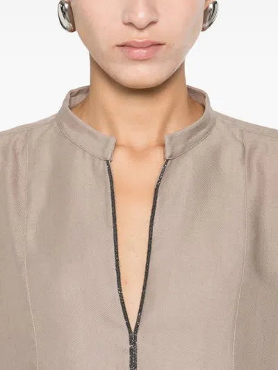 Brunello Cucinelli Relaxed Fit Blouse V Neck Detail In Multi