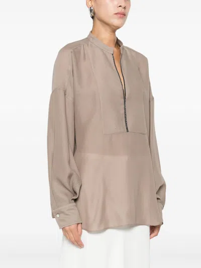 Brunello Cucinelli Relaxed Fit Blouse V Neck Detail In Multi