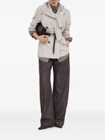 Brunello Cucinelli Double-breasted Jacket With Luxurious Cotton-wool Blend And Elegant Detailing In Multi