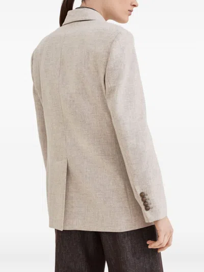 Brunello Cucinelli Double-breasted Jacket With Luxurious Cotton-wool Blend And Elegant Detailing In Multi