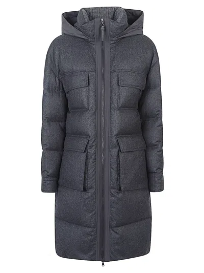 Brunello Cucinelli Long Quilted Down Jacket Hooded In Multi
