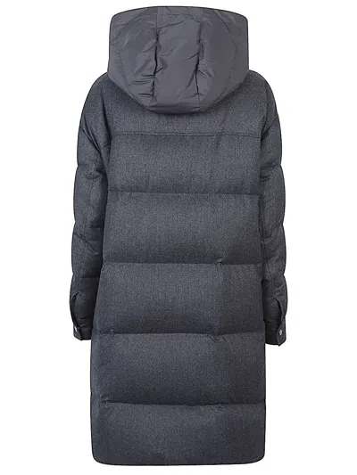 Brunello Cucinelli Long Quilted Down Jacket Hooded In Multi