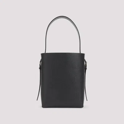 Valextra Structured Bucket Bag In Black Calf Leather In Black