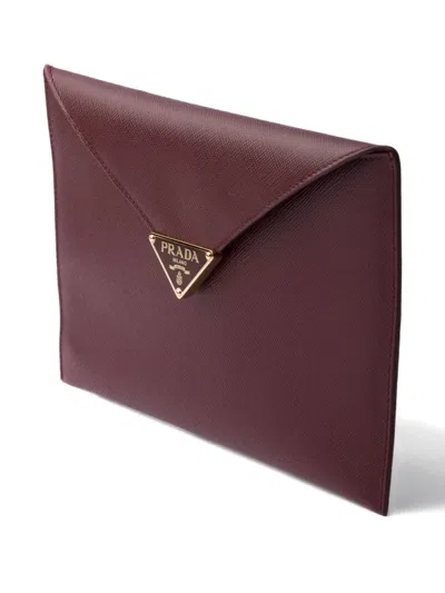 Prada Saffiano Leather Envelope Clutch In Red