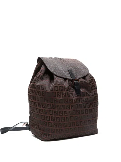Pre-owned Fendi 2000-2015 Zucchino-patterned Backpack In Brown
