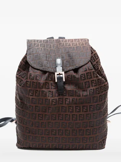 Pre-owned Fendi 2000-2015 Zucchino-patterned Backpack In Brown