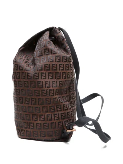 Pre-owned Fendi 2000-2015 Zucchino-patterned Backpack In Brown