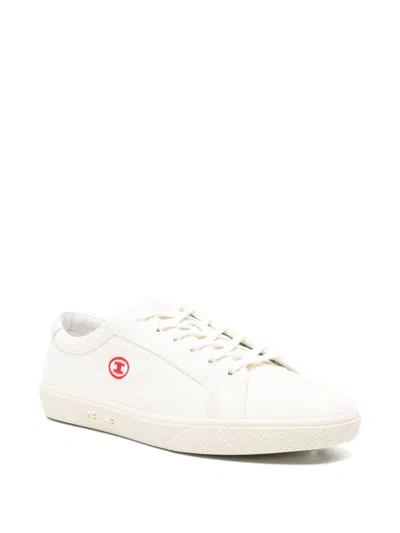 Celine Men Lou Low-top Lace-up Sneaker With Triomphe Application In Canvas And Calfskin In White