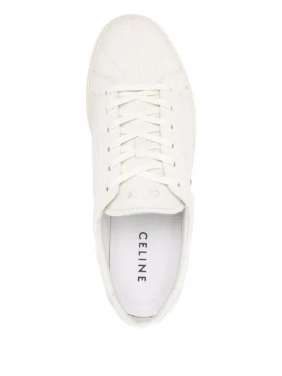 Celine Men Lou Low-top Lace-up Sneaker With Triomphe Application In Canvas And Calfskin In White