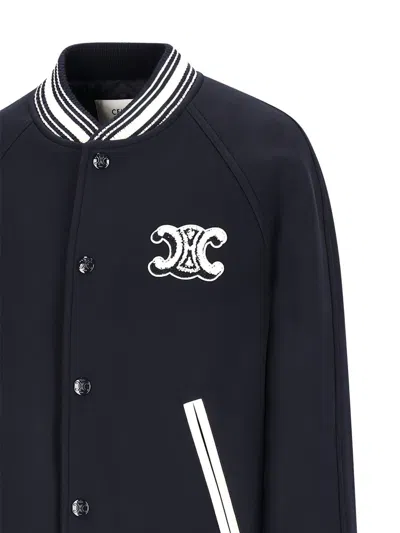 Celine Women Triomphe Wool Bomber Jacket In Black