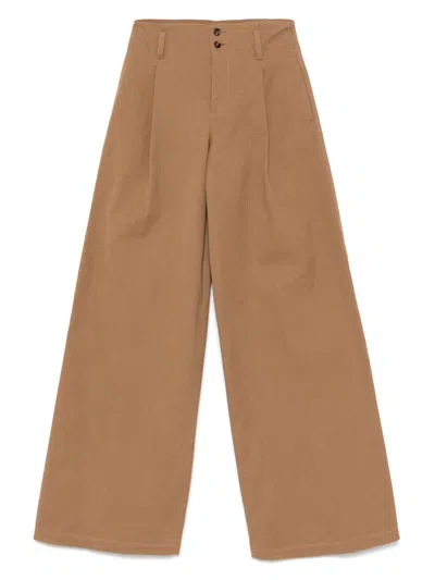 Chloé Pleated Garment-dyed Cotton-canvas Straight-leg Pants In Brown
