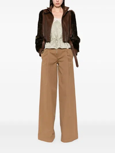 Chloé Pleated Garment-dyed Cotton-canvas Straight-leg Pants In Brown