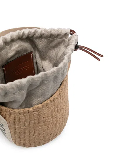 Chloé Women Woody Small Straw Bucket Bag In Brown