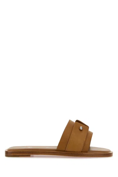 Christian Louboutin Women Chambelimule Donna Flat Calf Wax/lining/cuoio Heel In Brown