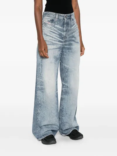 Diesel Light Blue Acid-wash Wide-leg Jeans In Gray