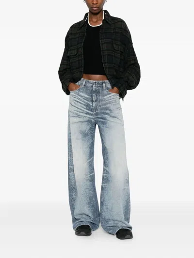 Diesel Light Blue Acid-wash Wide-leg Jeans In Gray
