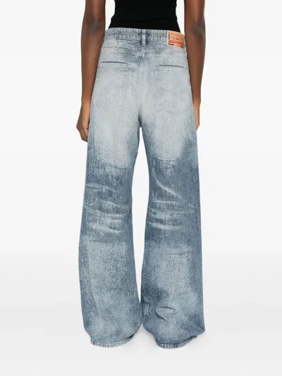 Diesel Light Blue Acid-wash Wide-leg Jeans In Gray