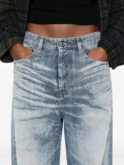 Diesel Light Blue Acid-wash Wide-leg Jeans In Gray
