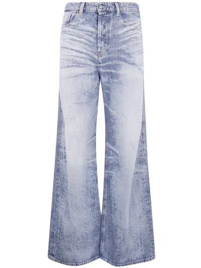 Diesel Light Blue Acid-wash Wide-leg Jeans In Gray