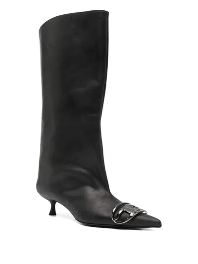 Diesel Women Venus Leather Boots In Black