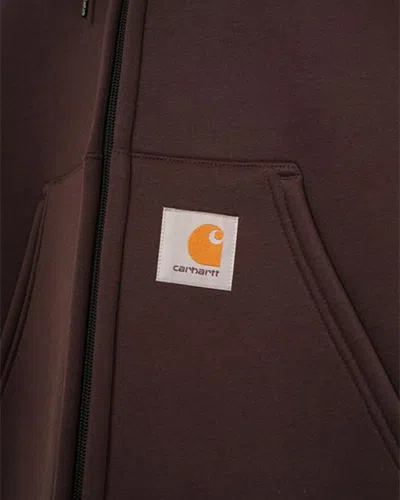 Carhartt Heavyweight Hooded Jacket With Adjustable Hood And Ribbed Cuffs In Brown