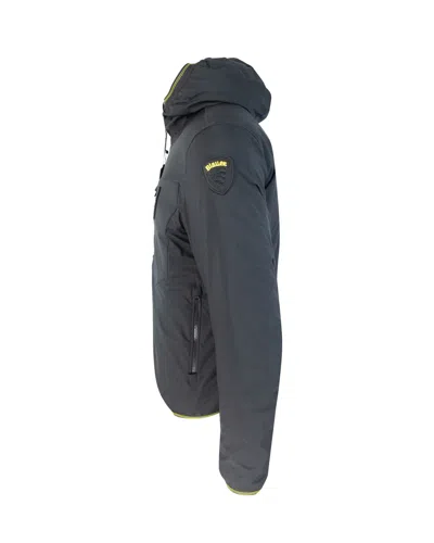Blauer Monochromatic Light Neoprene Puffer Jacket With Hood And Functional Pockets In Black