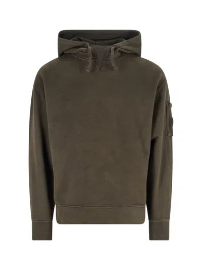 C.p. Company Hooded Long Sleeve Sweatshirt With Arm Pocket In Brown