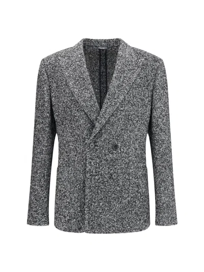 Dolce & Gabbana Men Portofino Double-breasted Jacket With Chevron Pattern In Gray