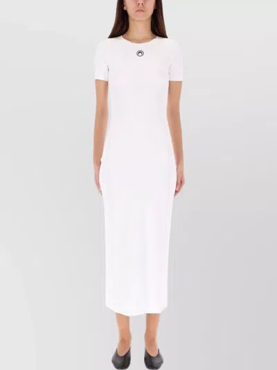 Marine Serre Logo Cotton Blend Jersey Midi Dress In White