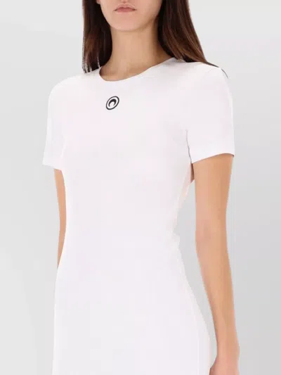Marine Serre Logo Cotton Blend Jersey Midi Dress In White