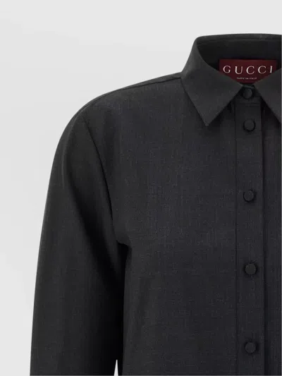 Gucci Womens Horsebit Long-sleeves Wool Mini Dress Ardesia Grey In Black