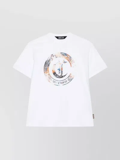 Just Cavalli Graphic Print Crew Neck Short Sleeve T-shirt In White