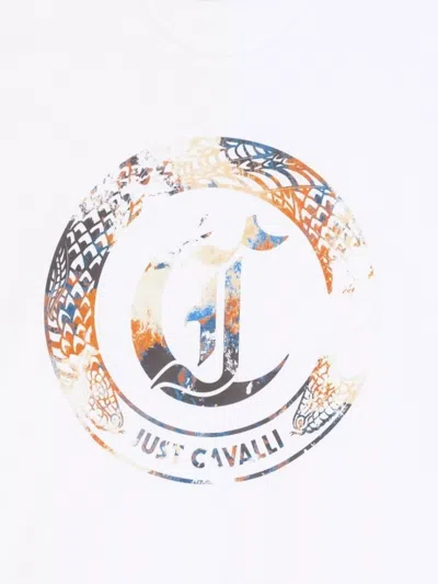Just Cavalli Graphic Print Crew Neck Short Sleeve T-shirt In White