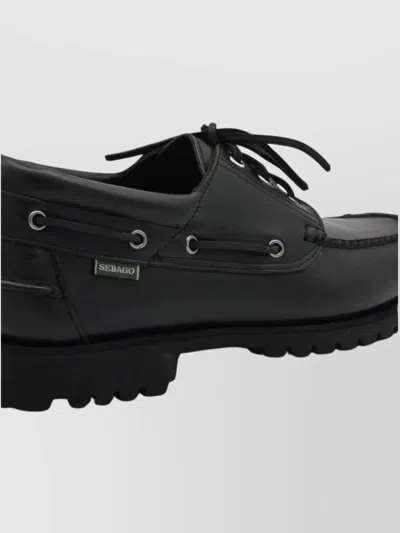 Sebago Brogues With Stitched Detailing And Rubber Sole In Black
