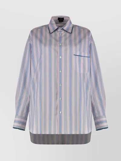 Etro Striped Cotton Shirt In Blue